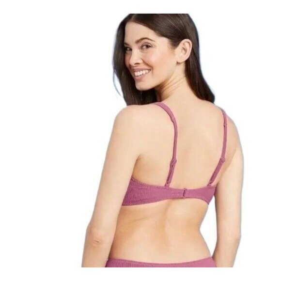 Shade & Shore Size 34C Mauve Purple Lightly Lined Pucker Ribbed Bikini Swim Top - Picture 2 of 5